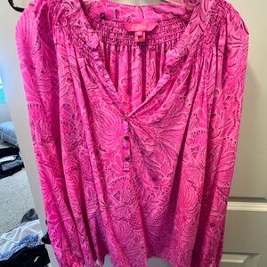Lilly Pulitzer Bright Pink Long-Sleeve Peasant Blouse